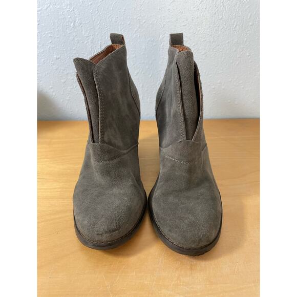 Lucky Brand Booties Size 8 Yasmin Gray Suede Ankle Officecore Minimalist Preppy - Picture 1 of 9